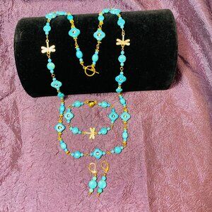 Evil Eye One-of-a-Kind Handmade Magnesite Chain Necklace/Bracelet/Earring Set